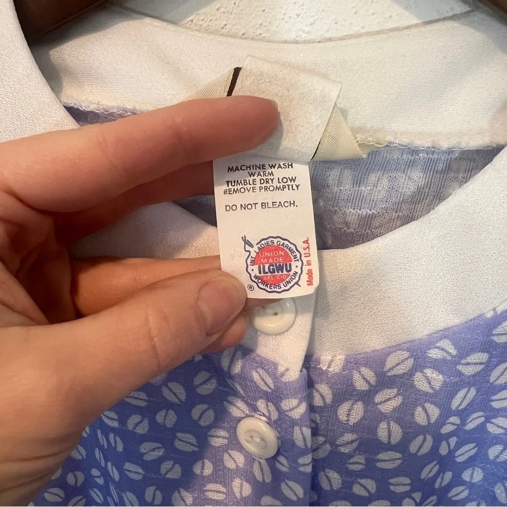 Vintage The Fashion Place Blue and White Coffee Bean Half Button Up Midi Dress - Picture 9 of 12